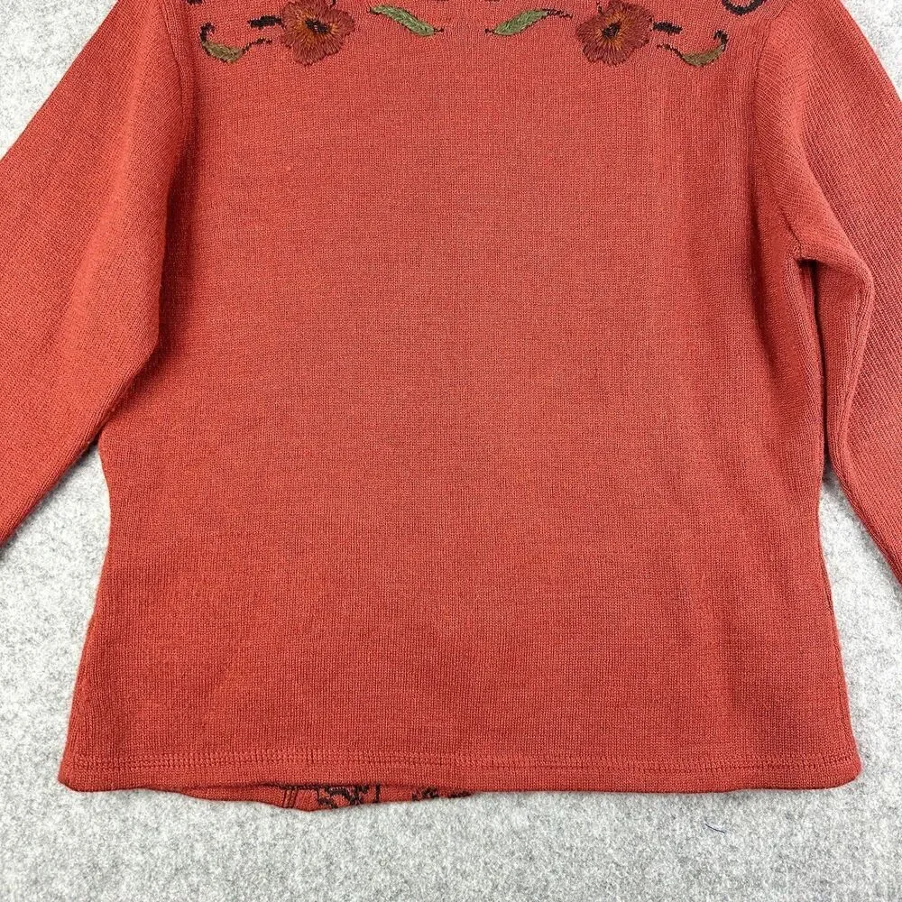 Caamano Sweater Womens L Alpaca Floral Embroidered Full Zip Cardigan Terracotta